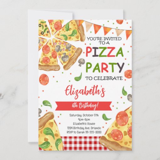 Watercolor Slice Pizza Birthday Party Invitation | Zazzle