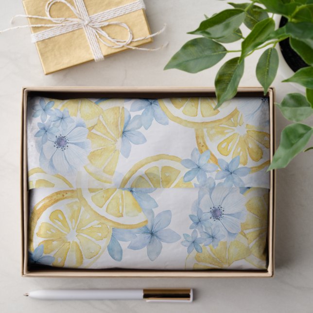 Watercolor Sliced Lemons and Flowers Tissue Paper (Gift)