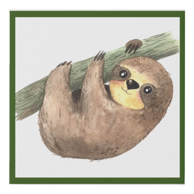 Watercolor Sloth Animal Nursery Faux Canvas Print (Front)