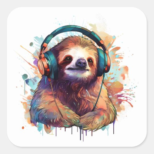 Watercolor Sloth Lost in the Rhythm  Square Sticker