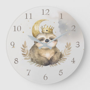 Watercolor Sloth Moon Crown                        Large Clock
