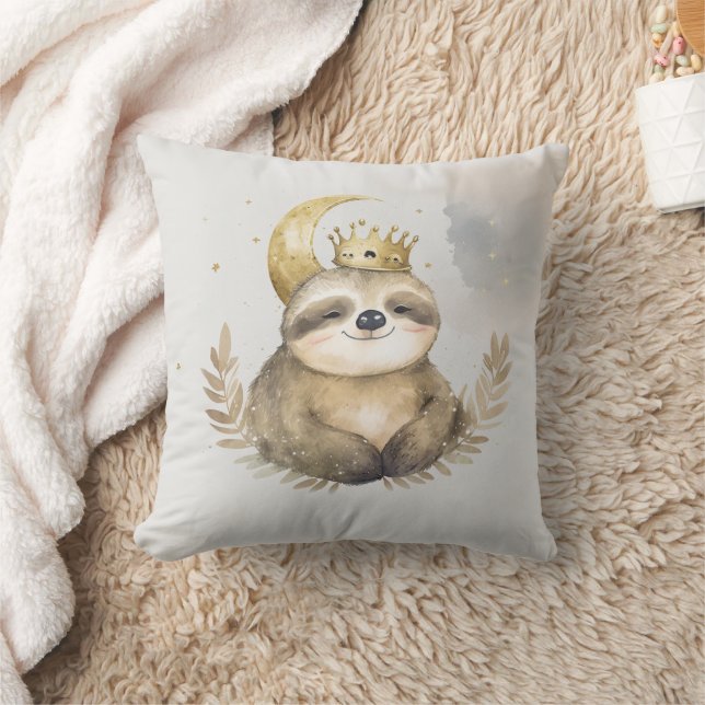 Watercolor Sloth Moon Crown                        Throw Pillow (Blanket)
