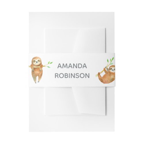 Watercolor Sloth themed Baby Shower Invitation Belly Band