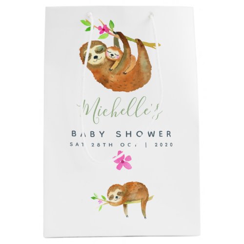 Watercolor Sloth themed Baby Shower Medium Gift Bag
