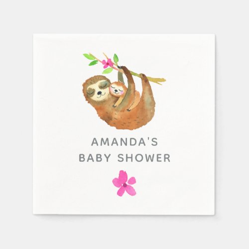 Watercolor Sloth themed Baby Shower Napkins