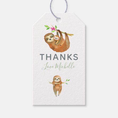 Watercolor Sloth themed Baby Shower Thank You Gift Tags