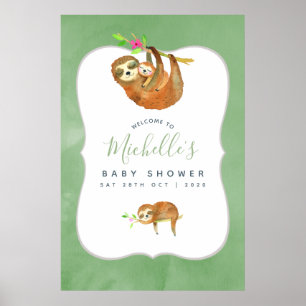 Watercolor Sloth themed Baby Shower Welcome Poster
