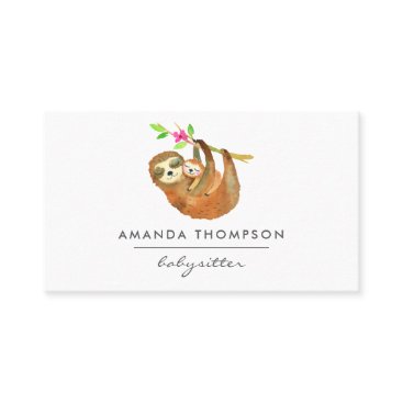 Watercolor Sloth themed Babysitter Business Card Watercolor Sloth themed Babysitter Business Card