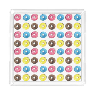 Watercolor small donuts, seamless pattern. acrylic tray