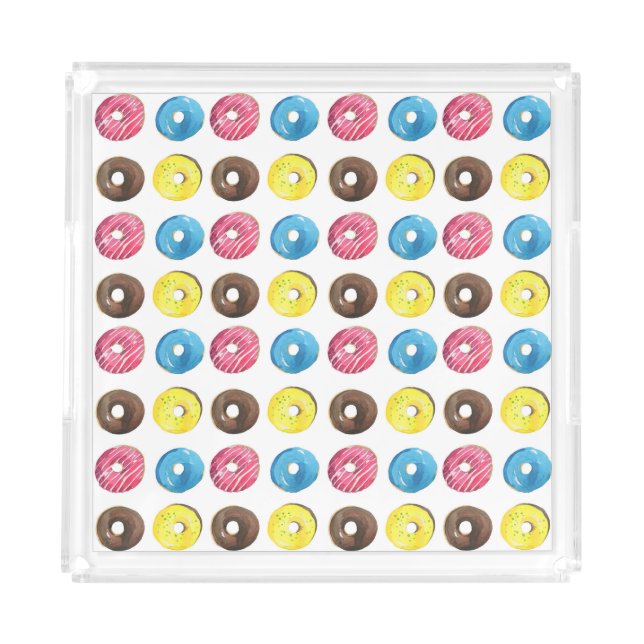 Watercolor small donuts, seamless pattern. acrylic tray (Front)