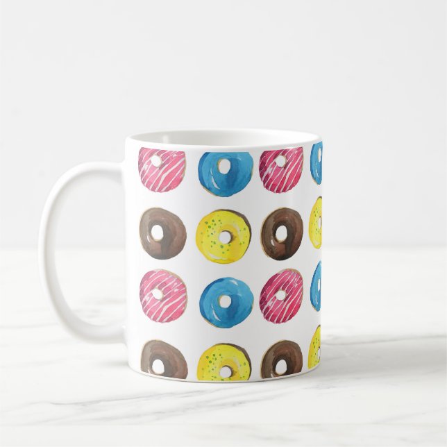 Watercolor small donuts, seamless pattern. coffee mug (Left)