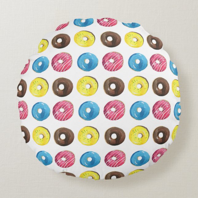 Watercolor small donuts, seamless pattern. round pillow (Front)