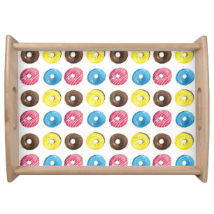Watercolor small donuts, seamless pattern. serving tray