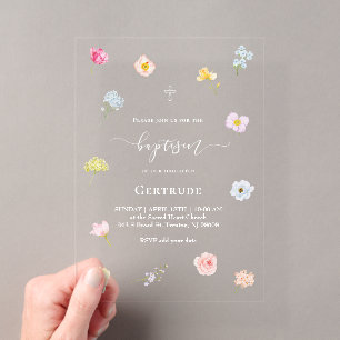 watercolor small flowers Baptism Acrylic Invitations