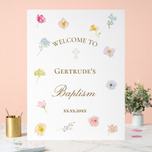 watercolor small flowers Baptism Acrylic Sign