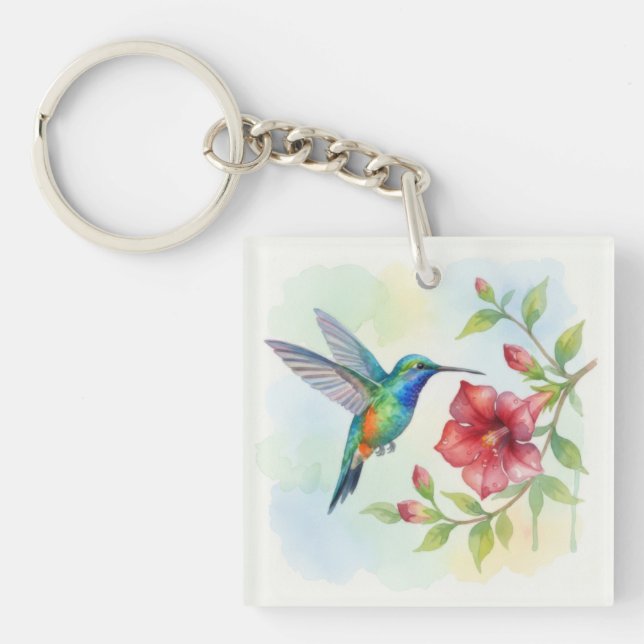 Watercolor Small Hummingbird Keychain (Front)