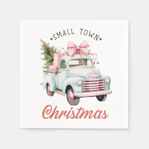 Watercolor Small Town Christmas Satin Napkins
