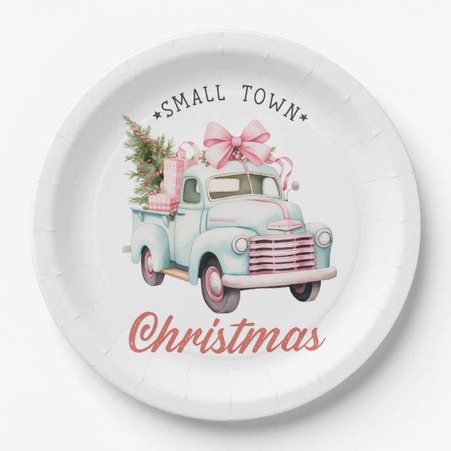 Watercolor Small Town Christmas Satin Paper Plates (Front)