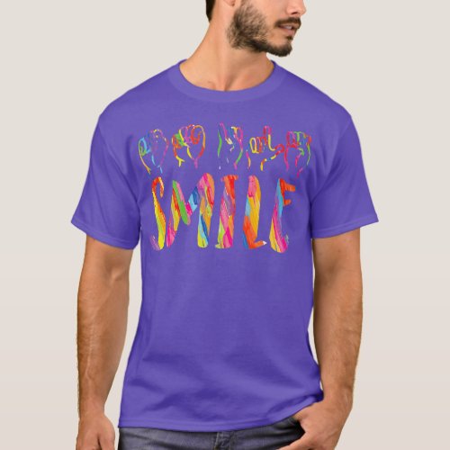 Watercolor SMILE in Sign Language T_Shirt