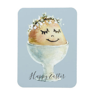 Watercolor Smiling Egg in Cup Easter Magnet