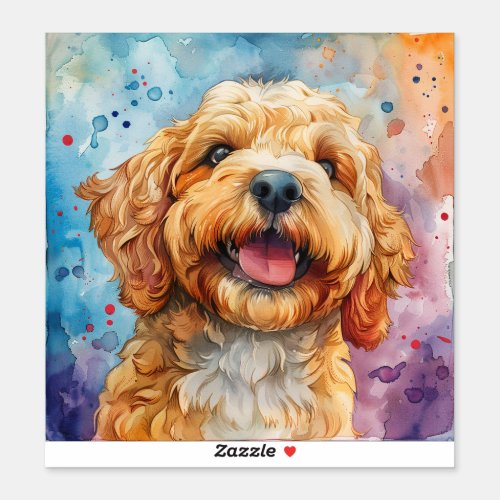 Watercolor Smiling Goldendoodle Sticker