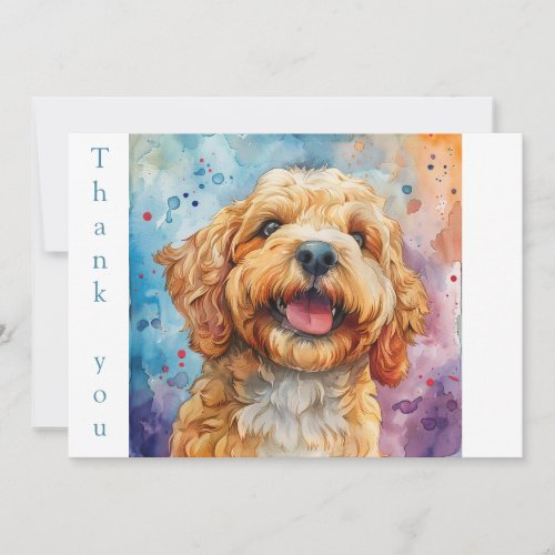 Watercolor Smiling Goldendoodle Thank You Card
