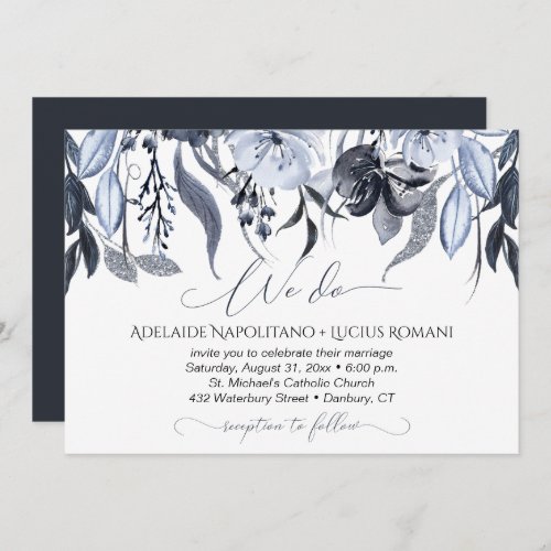 Watercolor Smoky Black Gray Floral Wedding  Invitation