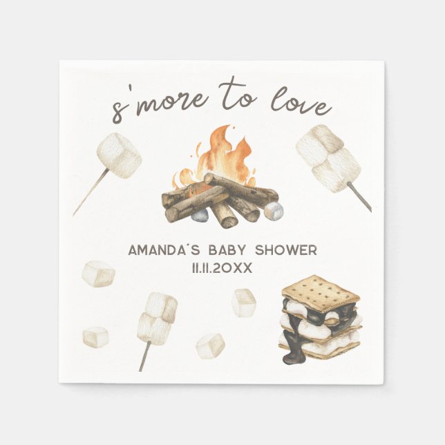Watercolor S'more Baby Shower  Napkins (Front)