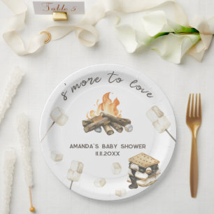 Watercolor S'more Baby Shower Paper Plates