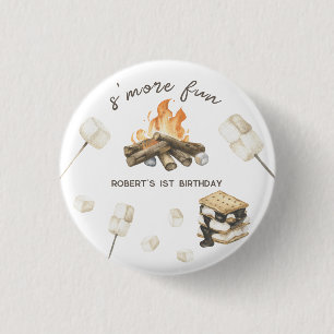 Watercolor S'more Campfire 1st Birthday Button