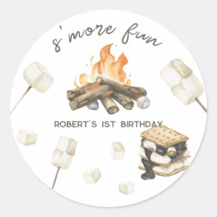 Watercolor S'more Campfire 1st Birthday Classic Round Sticker