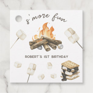 Watercolor S'more Campfire 1st Birthday Favor Tags