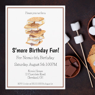 Watercolor S'mores Fun 6th Birthday Invitation