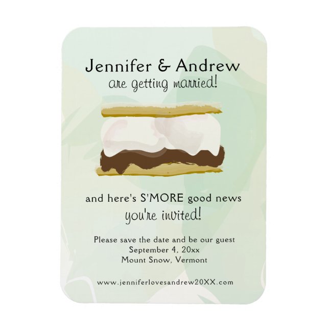 Watercolor S'mores Green Save the Date Magnet (Vertical)