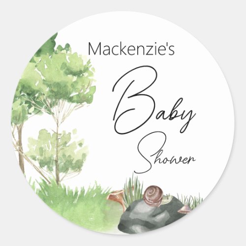Watercolor Snail in the Park Baby Shower Classic Round Sticker