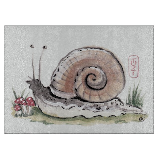 Watercolor Snail Painting Chinoiserie Art Cutting Board (Front)