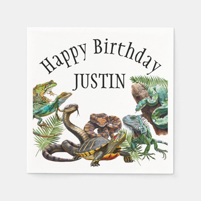 Watercolor Snake Birthday Reptile  Napkins (Front)