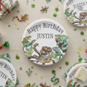 Watercolor Snake Birthday Reptile  Paper Plates