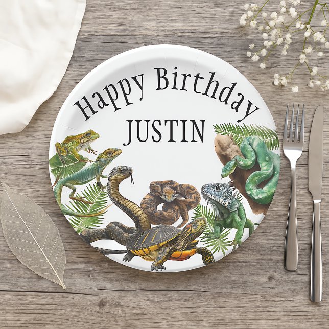 Watercolor Snake Birthday Reptile  Paper Plates (Creator Uploaded)