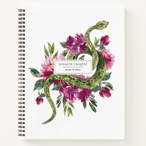 Watercolor Snake  Floral Personalized Journal