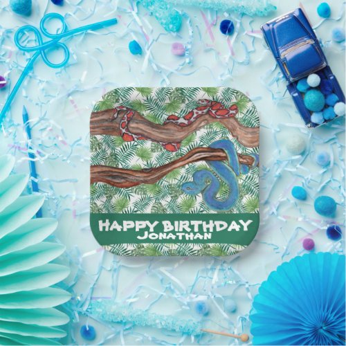 Watercolor Snake Lover Python Boa pets Birthday Paper Plates
