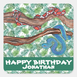 Watercolor Snake Lover Python Boa pets Birthday Square Sticker