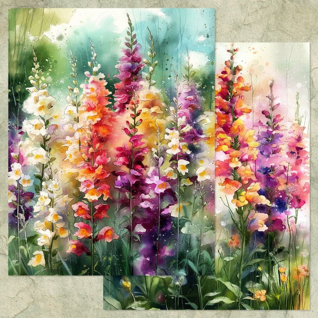 WATERCOLOR SNAPDRAGONS GARDEN SCRAPBOOK PAPER (WATERCOLOR FOXGLOVE GARDEN SCRAPBOOK PAPER)