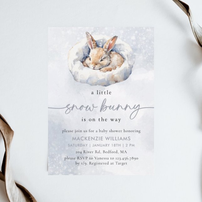 Watercolor Snow Bunny Baby Shower Invitation (Creator Uploaded)