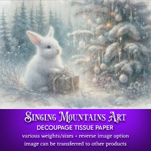 Watercolor Snow Bunny In Festive Forest Decoupage Tissue Paper