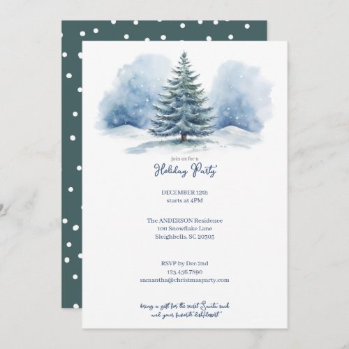 Watercolor Snow Covered Evergreen Holiday Party