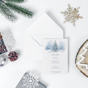 Watercolor Snow Covered Evergreen Holiday Party Card