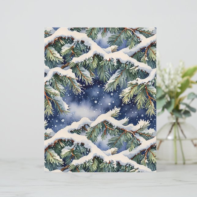 Watercolor Snow-Covered Pines Scrapbook Paper (Standing Front)