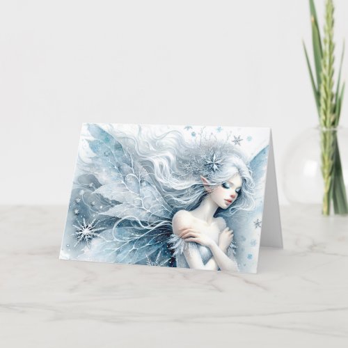 Watercolor Snow Fairy Happy Birthday Greeting Card