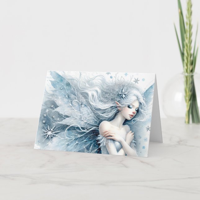 Watercolor Snow Fairy "Happy Birthday!" Greeting Card (Front)